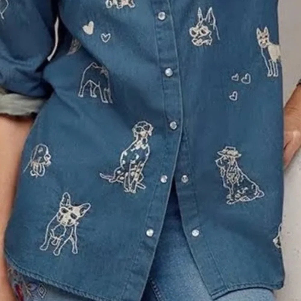 Johnny Was “For dog lovers only” pearl button embroidered western shirt NWT RARE - Picture 9 of 12